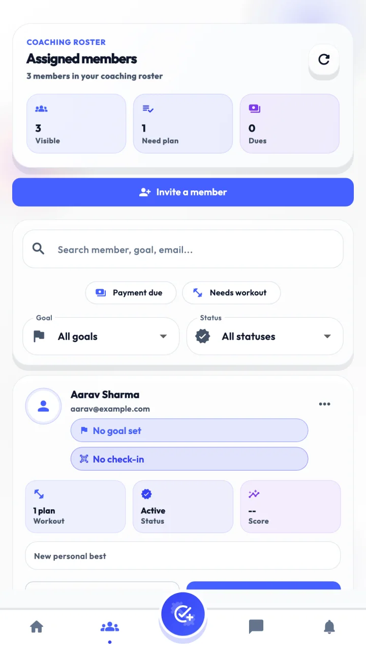 Atlas Trainer App assigned clients screen.